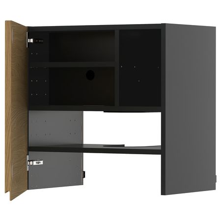 METOD Навесной шкаф д/вытяжки/полка/дверь - черно-серый/Voxtorp под дуб 60x60 см