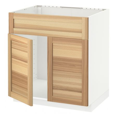 Напольный шкаф под мойку 2 дверцы/фронтальных панели МЕТОД, белый, Торхэмн ясень (80x60 см)