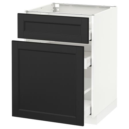 Напольный шкаф, выдвижной секцией, ящик МЕТОД / МАКСИМЕРА, белый, Лаксарби черно-коричневый