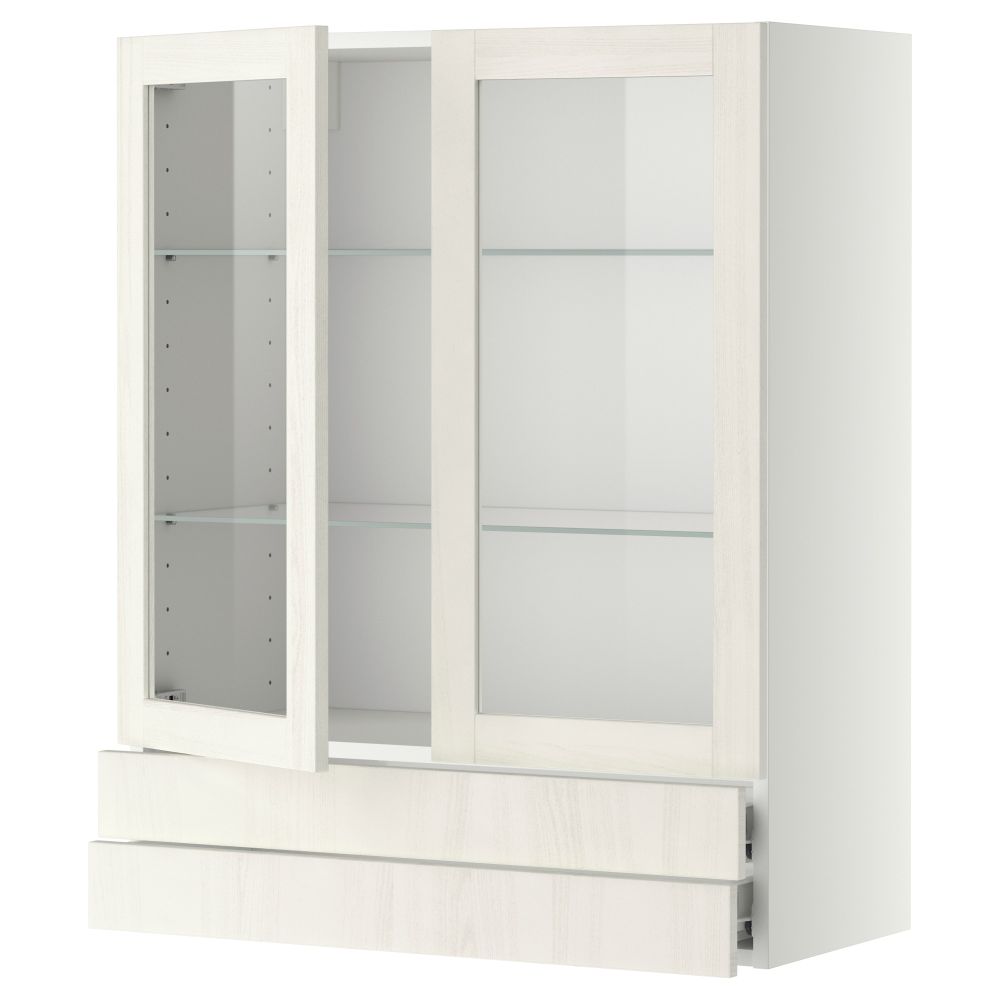 Навесной шкаф, 2 стеклянные дверцы, 2 ящика МЕТОД / ФОРВАРА, белый, Росдаль белый - схема-чертеж с размерами