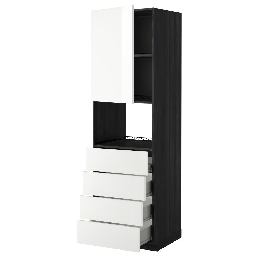 Высокий шкаф для духовки, дверца, 4 ящика МЕТОД / ФОРВАРА, черный, Рингульт белый - фото 1