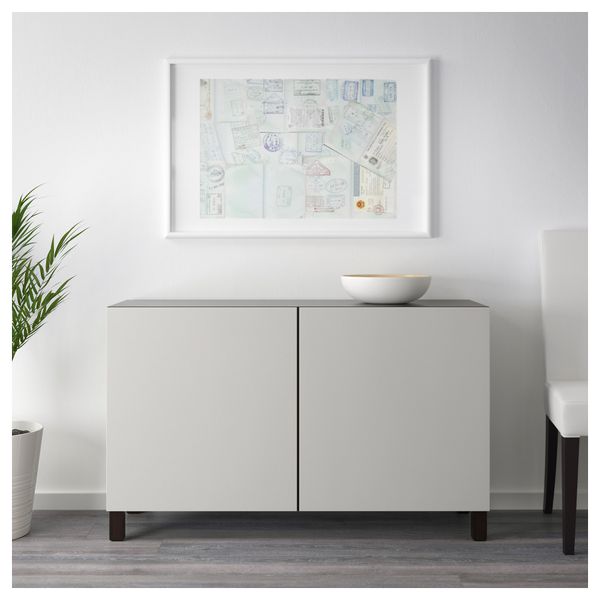 Комбинация для хранения с дверцами БЕСТО, черно-коричневый, Лаппвикен светло-серый (120x40x74 см) - схема-чертеж с размерами