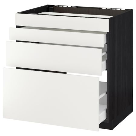 Напольный шкаф для духовки, 4фасада, 3 ящика МЕТОД / МАКСИМЕРА, черный, Хэггеби белый