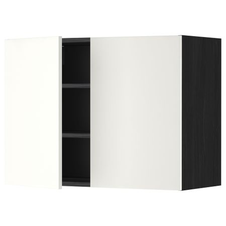 Навесной шкаф с полками, 2 дверцы МЕТОД, черный, Хэггеби белый
