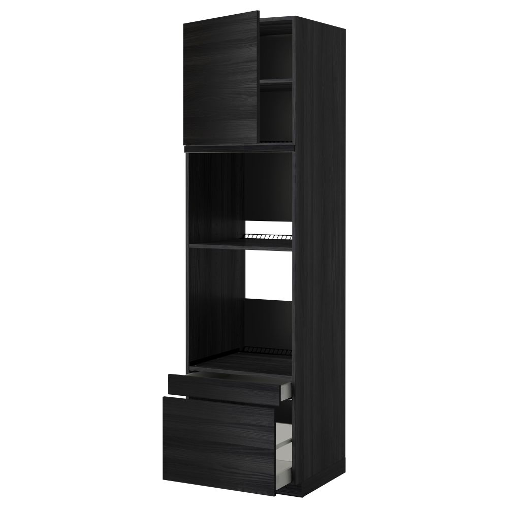 Высокий шкаф для духовки комбинированный, духовка + дверца, 2 ящика МЕТОД / МАКСИМЕРА, черный, Тингсрид черный - фото 1