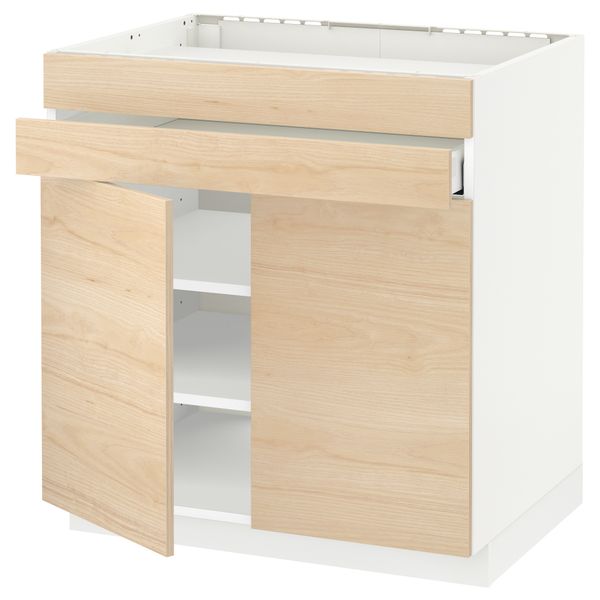Напольный шкаф для варочной панели, 2 ящика, 2 фасада, 1 ящик МЕТОД / МАКСИМЕРА, белый, Аскерсунд под светлый ясень ясень (80x60 - схема-чертеж с размерами