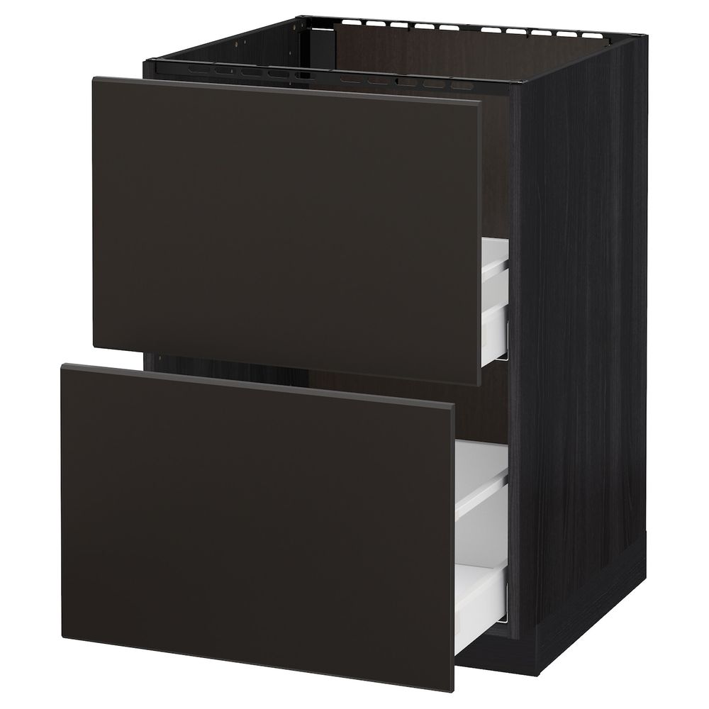 Напольный шкаф под мойку + 2 фронтальных панели, 2 ящ, черный/Кунгсбакка антрацит 60x60 см IKEA МЕТОД / МАКСИМЕРА 292.205.20 - схема-чертеж с размерами