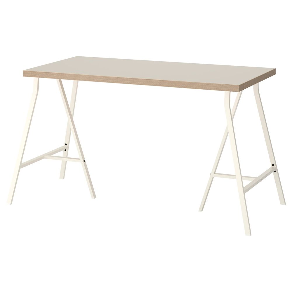 Стол, бежевый, белый, 120x60 см IKEA ЛИННМОН / ЛЕРБЕРГ 392.793.55 - фото 1