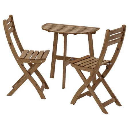 Стол + 2 складных стула, для сада, светло-коричневая морилка IKEA ASKSTOCKHOLM СТОКГОЛЬМMEN АСКХОЛЬМЕН 191.779.18