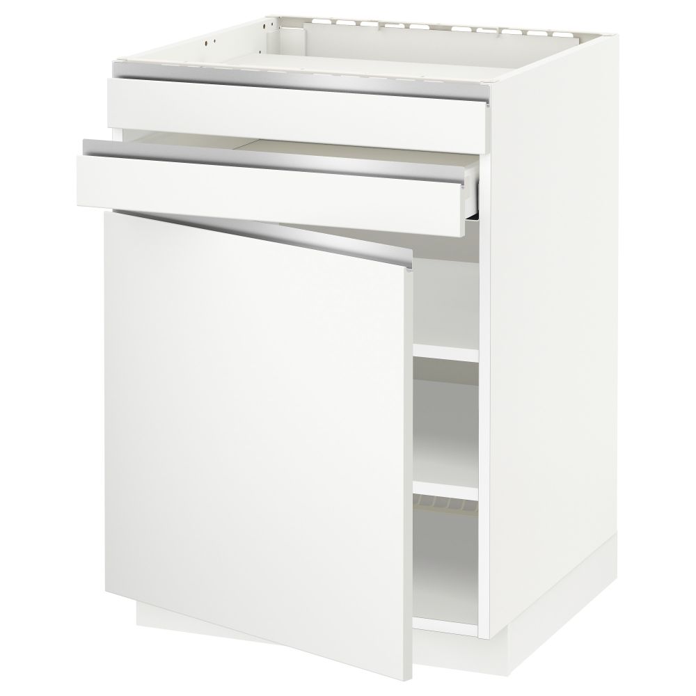 Напольный шкаф для варочной панели, доводчик, 2 фасада, 1 ящик МЕТОД / МАКСИМЕРА, белый, Нодста белый (60x60 см) - схема-чертеж с размерами