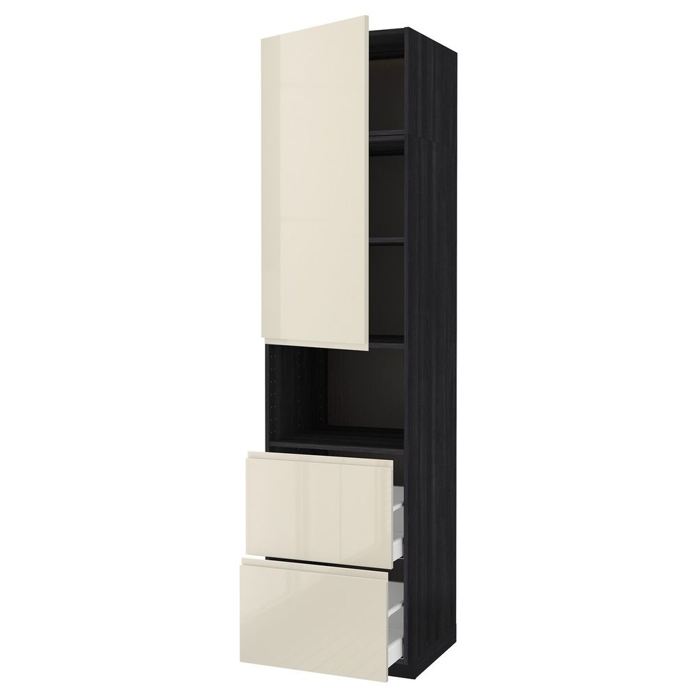 Высокий шкаф для СВЧ/дверца/2ящика, черный, Воксторп глянцевый светло-бежевый 60x60x240 см IKEA МЕТОД 592.391.70 - схема-чертеж с размерами