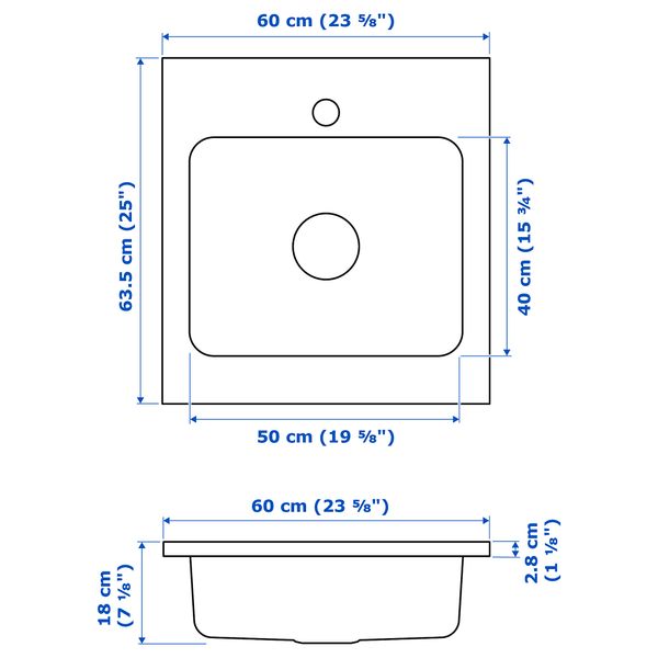 Одинарная накладная мойка, нержавеющая сталь, 60x63.5 см IKEA AMMERÅN 591.581.64 - фото 5