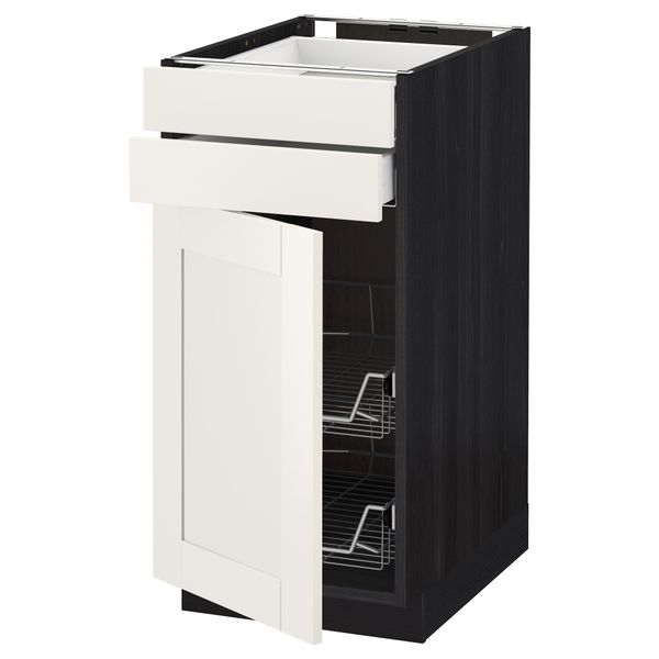 Напольный шкаф, дверца, 2 ящика, проволочных корзин МЕТОД / МАКСИМЕРА, черный, Сэведаль белый - схема-чертеж с размерами