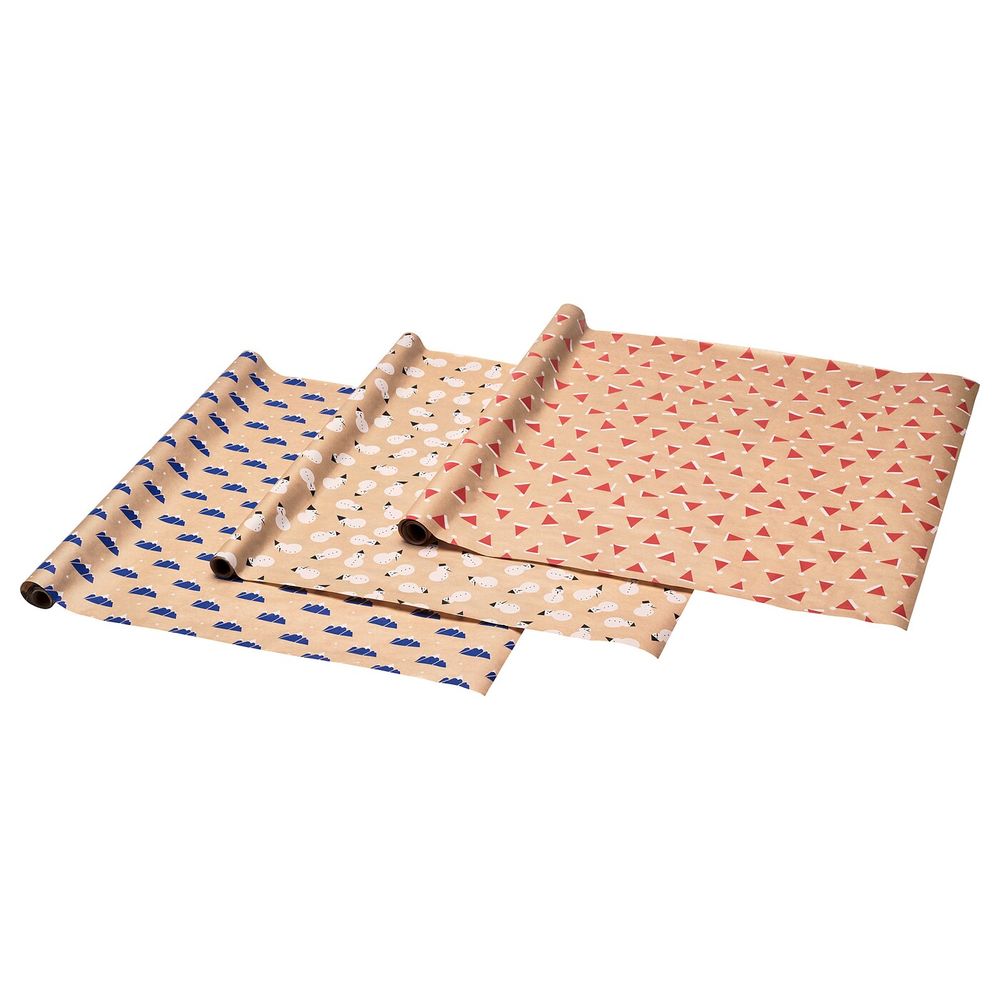 Рулон оберточной бумаги, естественный/бежевый с рисунком, 3x0.7 м/2.10 м²x3 шт IKEA ВИНТЕР 2019 004.343.76 - фото 1