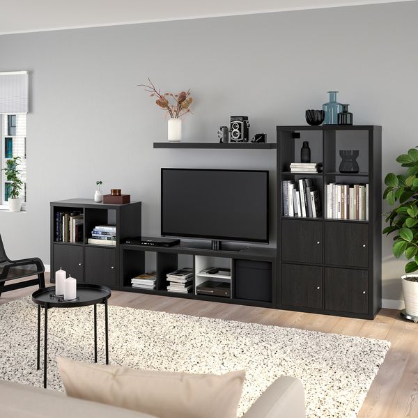 Комбнц для хранения с полками, черно-коричневый, 301x39x147 см IKEA LACK ЛАКК, KALLAX КАЛЛАКС 193.987.31 - схема-чертеж с размерами
