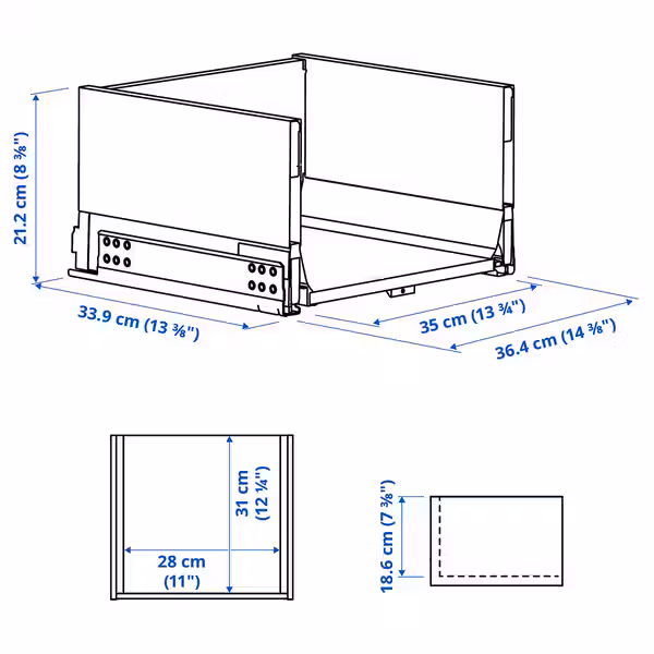 KNIVSHULT Ящик, высокий - темно-серый 40x37 см - схема-чертеж с размерами