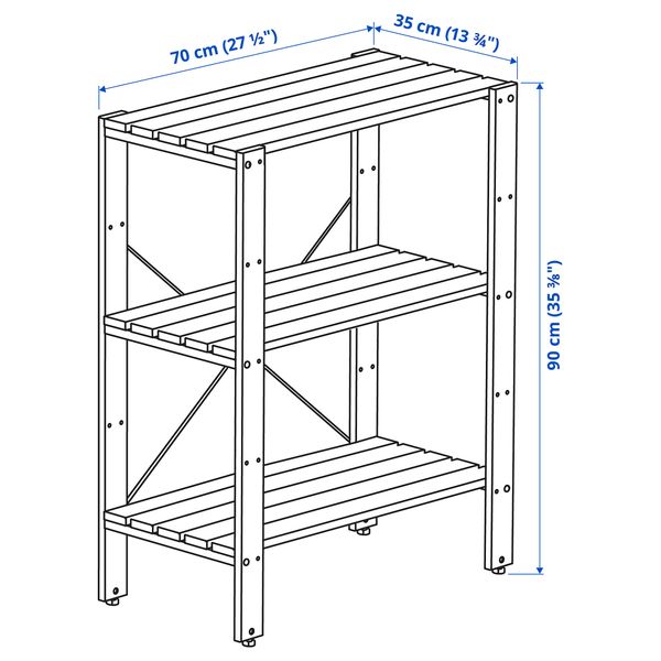Стеллаж, для сада, 70x35x90 см, коричневая морилка IKEA TORDH ТУРД 693.161.82 - схема-чертеж с размерами