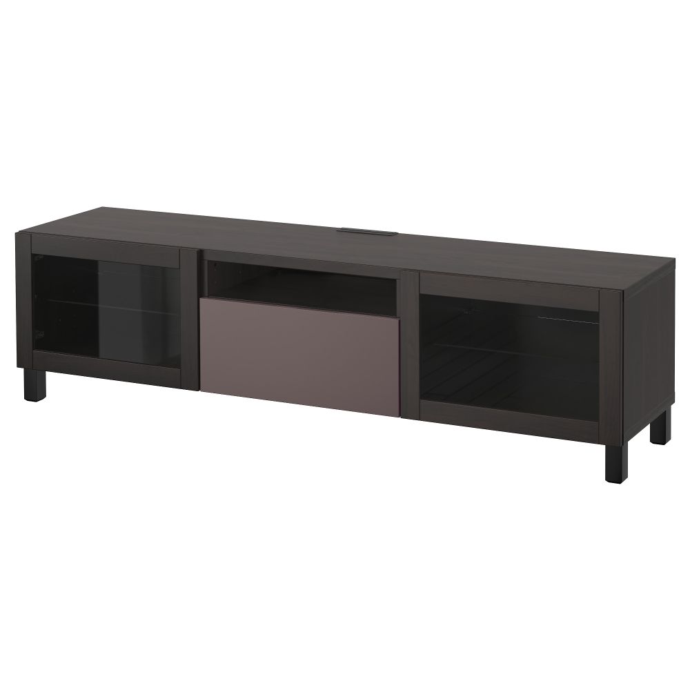 Тумба под ТВ БЕСТО, черно-коричневый, Вальвикен темно-коричневый, прозрачное стекло (180x40x48 см) - фото 1
