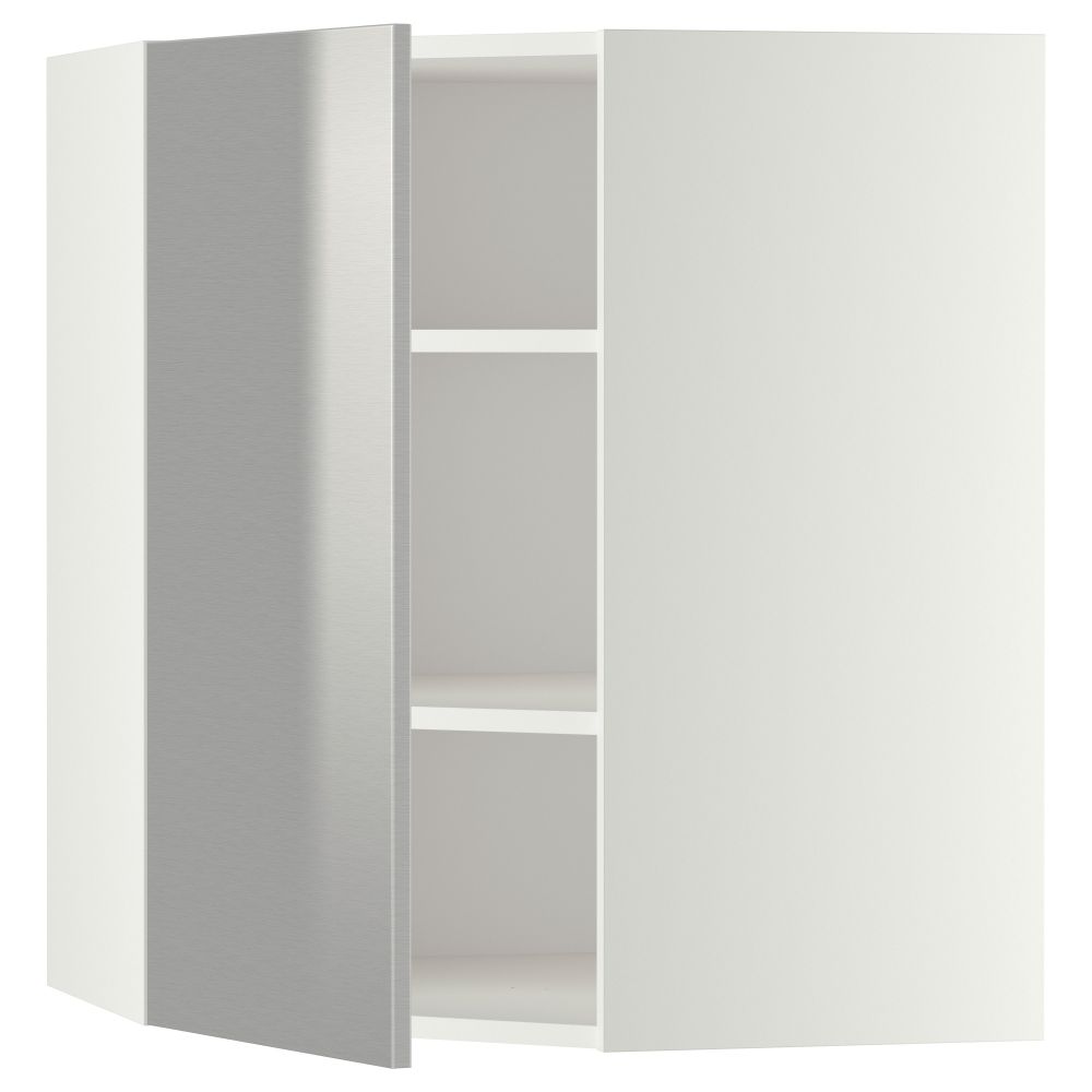 Угловой навесной шкаф с полками МЕТОД, белый, Гревста нержавеющ сталь - схема-чертеж с размерами