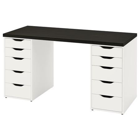 Письменный стол, черно-коричневый/белый 140x60 см IKEA LAGKAPTEN ЛАГКАПТЕН / ALEX АЛЕКС 694.321.91
