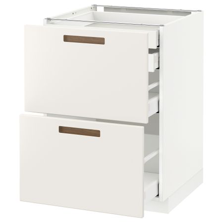 Напольный шкаф 2 фронтальные панели, 2 нижних, 1 средний, 1 высокий ящик МЕТОД / МАКСИМЕРА, белый, Мэрста белый