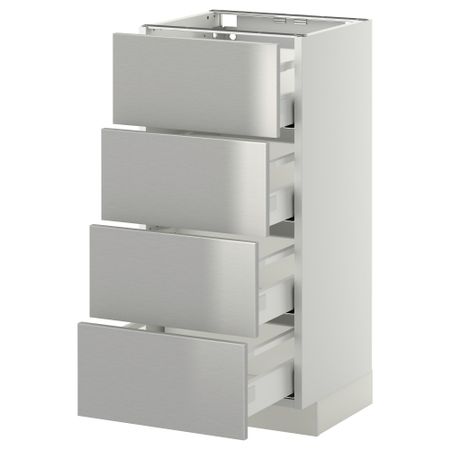 Напольный шкаф 4 фронтальных панели, 4 ящика МЕТОД / МАКСИМЕРА, белый, Гревста нержавеющ сталь