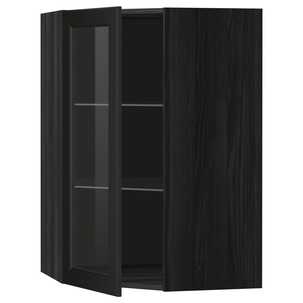 Угловой навесной шкаф с полками, стекляными дверцами МЕТОД, черный, Лаксарби черно-коричневый - схема-чертеж с размерами