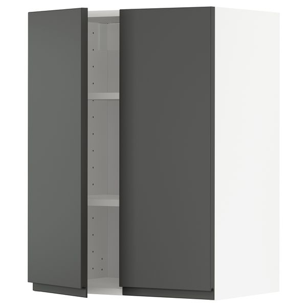 Навесной шкаф с полками, 2 дверцы, белый, Voxtorp темно-серый, 60x80 см IKEA METOD МЕТОД 394.616.46 - фото 1