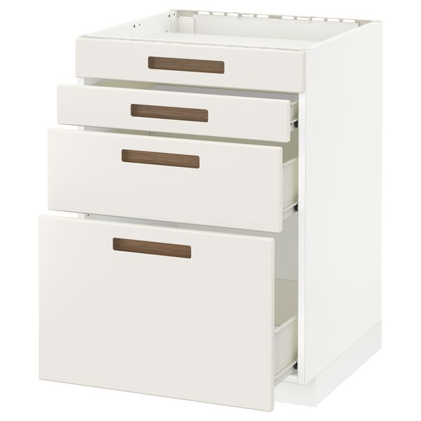 Напольный шкаф для духовки, 4фасада, 3 ящика МЕТОД / ФОРВАРА, белый, Мэрста белый - схема-чертеж с размерами