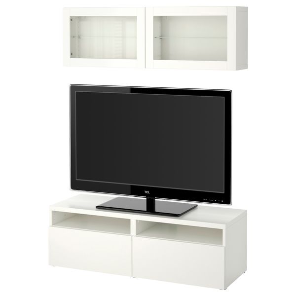 Шкаф для ТВ, комбинированный, стекляные дверцы БЕСТО, Лаппвикен, Синдвик белый прозрачное стекло (120x20/40x166 см) - фото 1