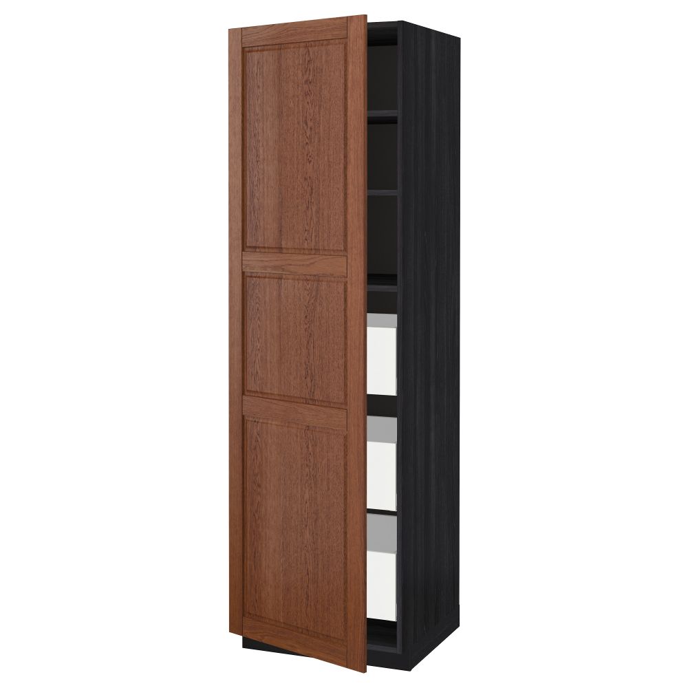 Высокий шкаф с ящиками МЕТОД / МАКСИМЕРА, черный, Филипстад коричневый - схема-чертеж с размерами