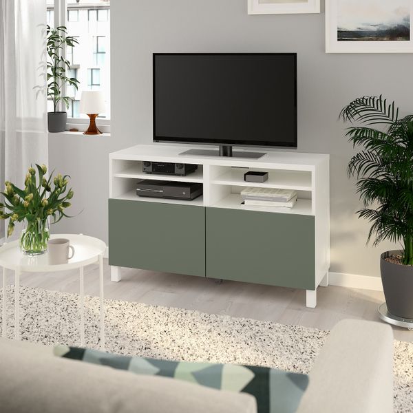 Тумба под ТВ, с дверцами, белый/нотвикен/стуббарп серо-зеленый 120x42x74 см IKEA BESTÅ БЕСТО 192.990.62 - фото 2