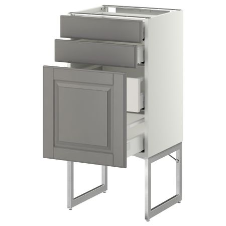 Напольный шкаф 3 фронтальных панели, 2 нижних, 2 средних ящика МЕТОД / МАКСИМЕРА, белый, Будбин серый
