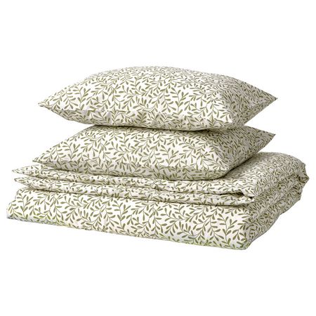 SORGMANTEL Пододеяльник и 2 наволочки - бел/зелен 240x220/50x60 см
