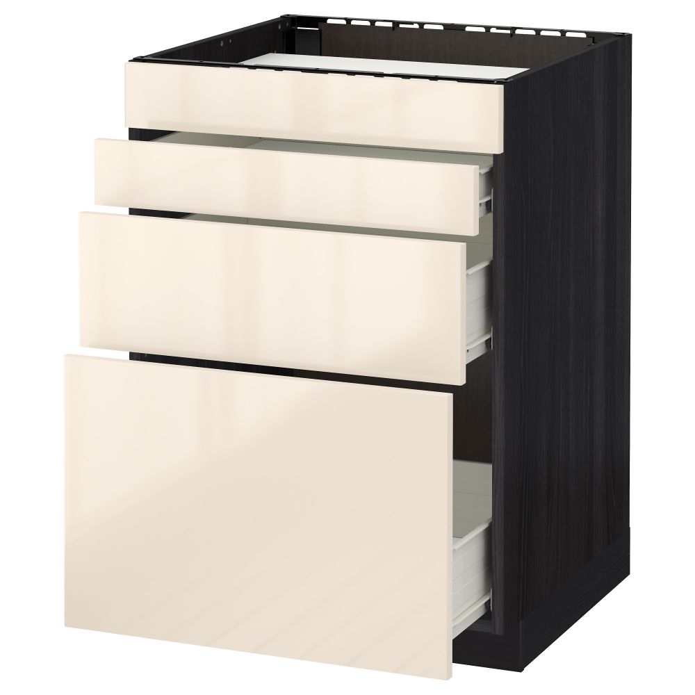 Напольный шкаф для духовки, 4фасада, 3 ящика МЕТОД / ФОРВАРА, черный, Рингульт кремовый - схема-чертеж с размерами