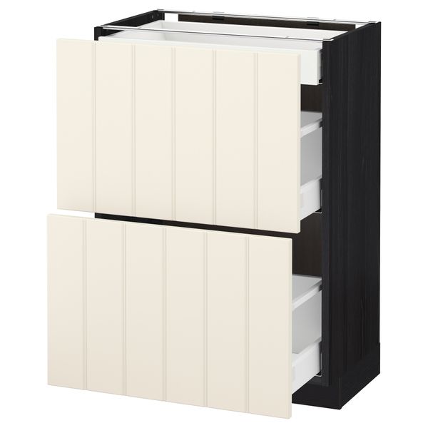 Напольный шкаф/ 2 фасада/ 3 ящика МЕТОД / МАКСИМЕРА, черный, Хитарп белый с оттенком - схема-чертеж с размерами