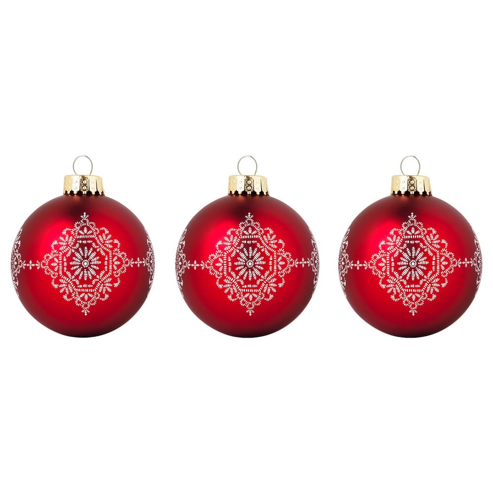 Украшение, шар, стекло красный, белый 8 см IKEA VINTER 2020 ВИНТЕР 2020 104.751.73 - фото 1