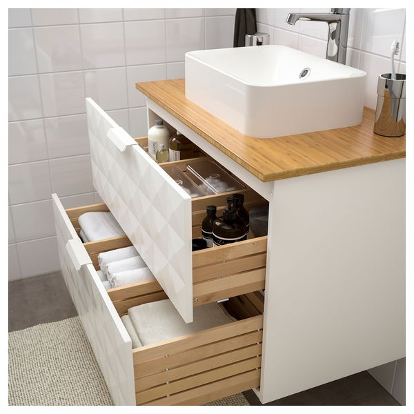 Шкаф со столешницей 45x32 раковина ГОДМОРГОН/ТОЛКЕН / ХОРВИК, Решён белый, бамбук (82x49x72 см) - фото 2