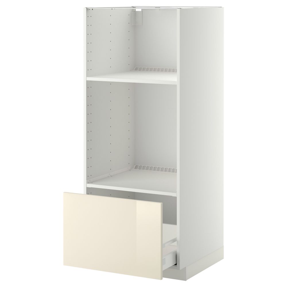 Высокий шкаф с ящиком для духовки/СВЧ МЕТОД / МАКСИМЕРА, белый, Рингульт кремовый (60x60x140 см) - схема-чертеж с размерами