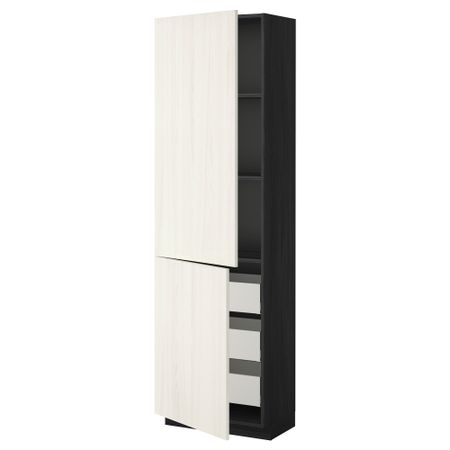 Высокий шкаф + полки, 3 ящика, 2 дверцы МЕТОД / МАКСИМЕРА, черный, Росдаль белый