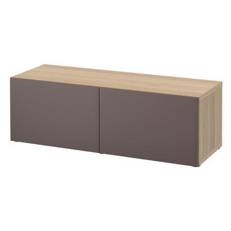 Стеллаж с дверьми БЕСТО, под беленый дуб, Вальвикен темно-коричневый (120x40x38 см)