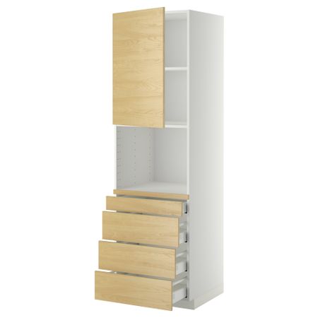 Высокий шкаф для комбинированния СВЧ, 4 ящика МЕТОД / МАКСИМЕРА, белый, Тингсрид береза